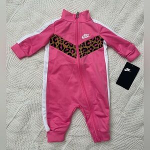 Nike Pink and White Infant Footie with Leopard Accent one piece